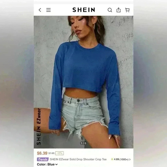 Cropped Long Sleeved Shirt Royal Blue Soft Winter Womens XS CLEARANCE SALE 4/$20 - Picture 4 of 4